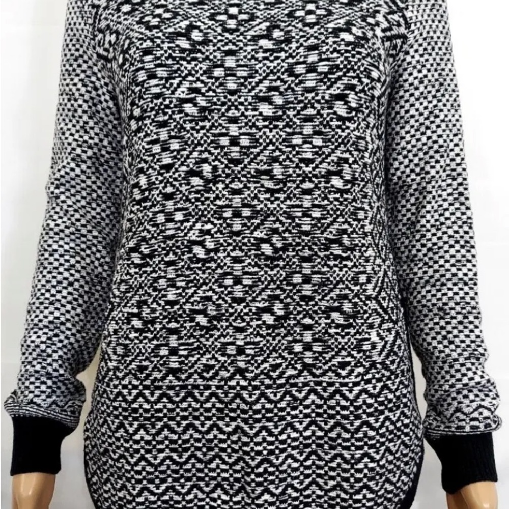 Lucky Brand Black/White Cotton Sweater Side Zippers Long Sleeve Sz XS Cowl Neck